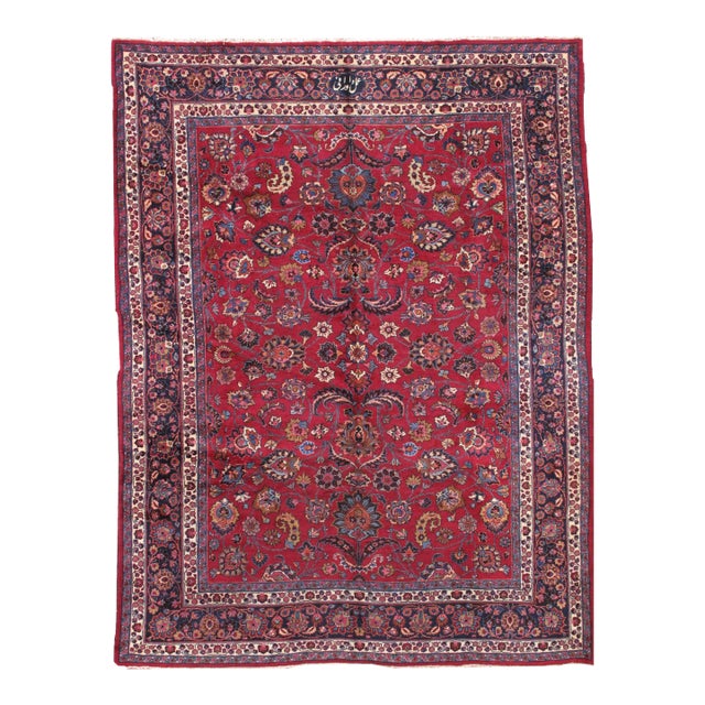 1910s Handmade Antique Persian Mashad Rug 8.7' X 11' For Sale