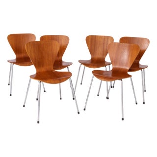 Vintage German Teak Stacking Chairs, 1960s, Set of 6 For Sale