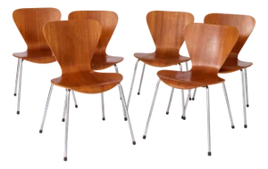 Vintage German Teak Stacking Chairs, 1960s, Set of 6