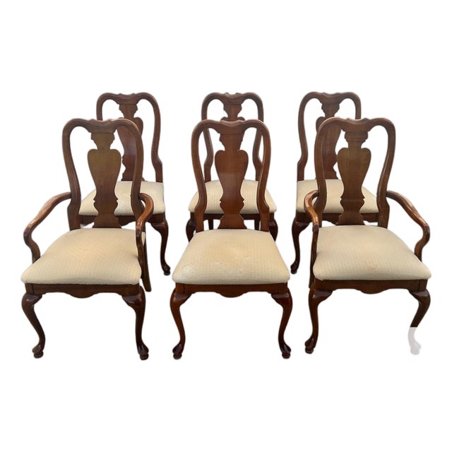Vtg. American Drew Set of Six Queen Anne Style Dining Chairs For Sale