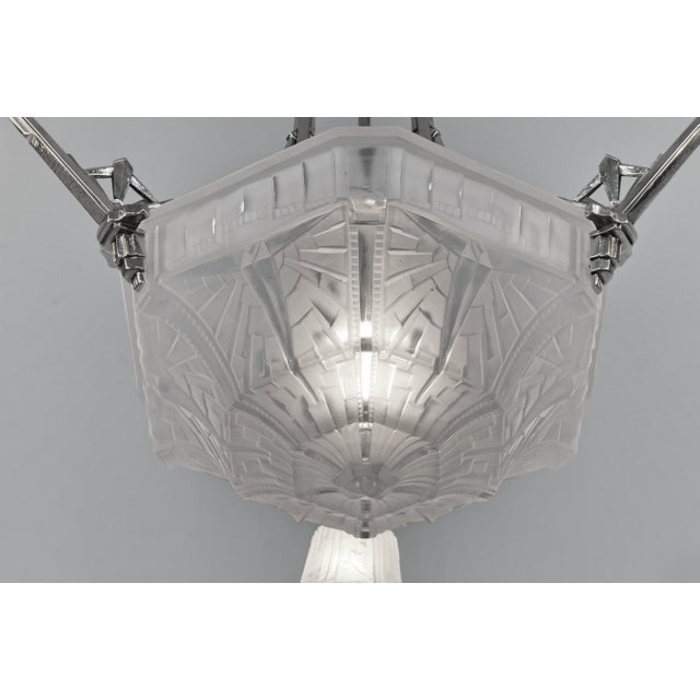 Silver French Art Deco Chandelier by P. Maynadier 1930 France For Sale - Image 8 of 13