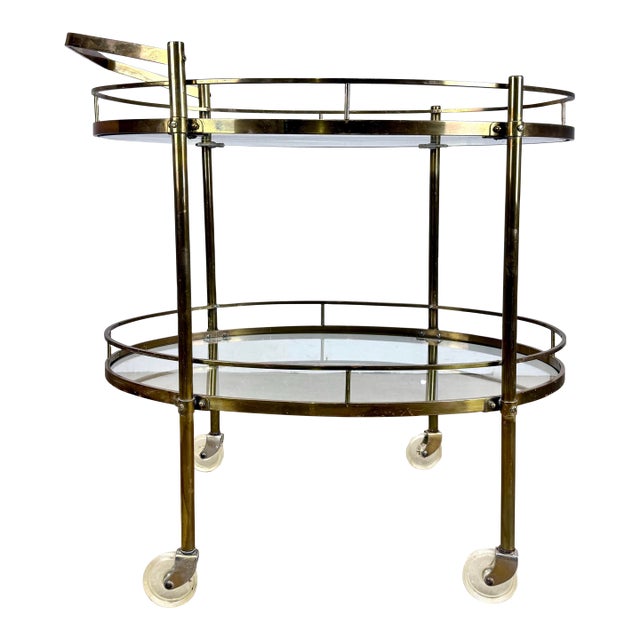 Mid 20th Century Modern / Hollywood Regency Brass Two-Tier Oval Bar Cart / Tea Cart For Sale