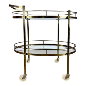 Mid 20th Century Modern / Hollywood Regency Brass Two-Tier Oval Bar Cart / Tea Cart