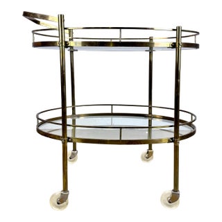 Mid Century Modern / Hollywood Regency Brass Two-Tier Oval Bar Cart / Tea Cart For Sale