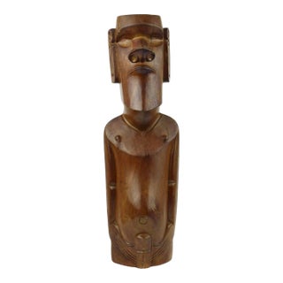 Mid 20th Century Moai Rapa Nui Easter Island Hand Carved Wooden Sculpture For Sale