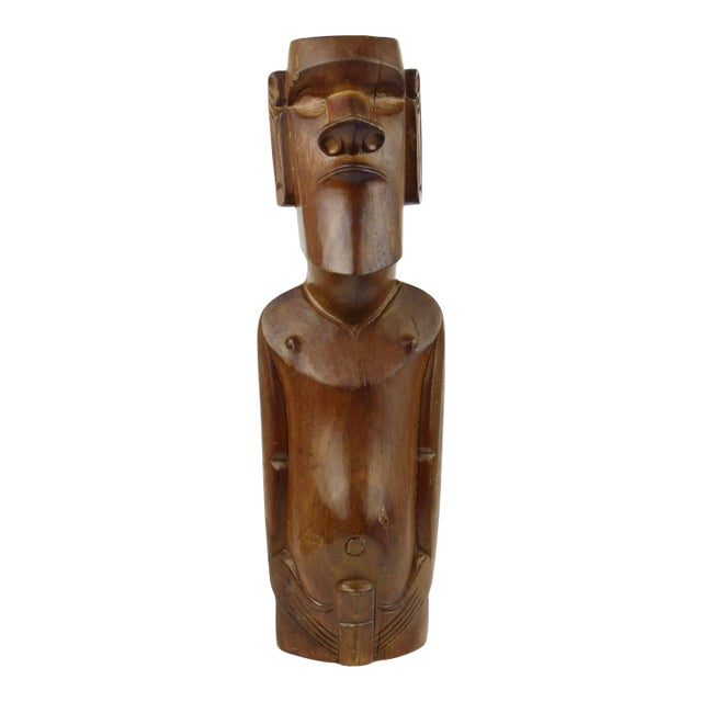 Mid 20th Century Moai Rapa Nui Easter Island Hand Carved Wooden Sculpture For Sale