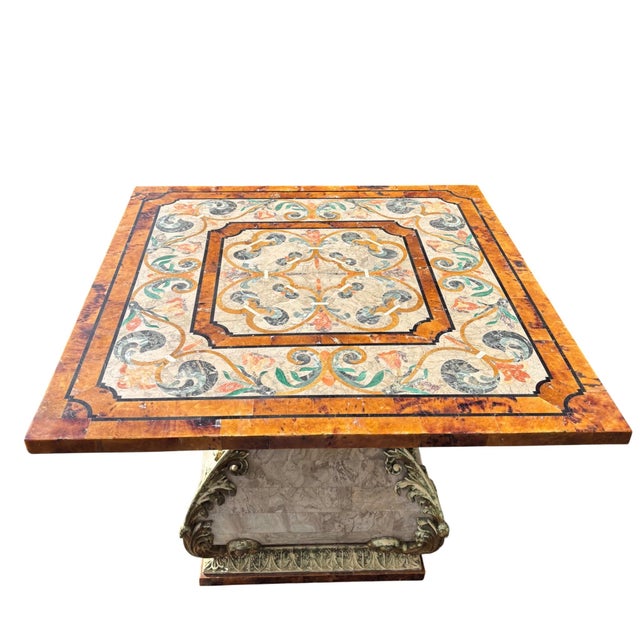 Italian Marble Pietra Dura Inlaid Side Table W Gilt Base For Sale - Image 10 of 12