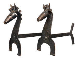 Mid-Century Brutalist Wrought Iron Horse Andirons or Fire Dogs, 1950s, Set of 2