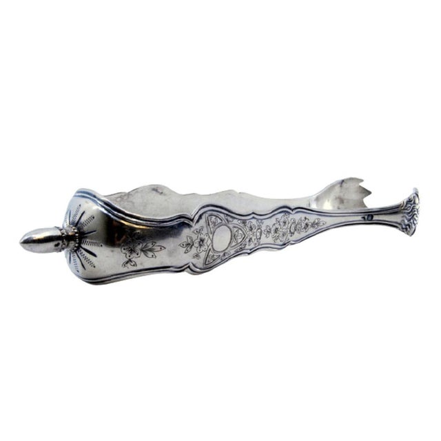 Claws-Shaped Silver Ice Tongs with Engraved Plant Motifs For Sale - Image 9 of 9
