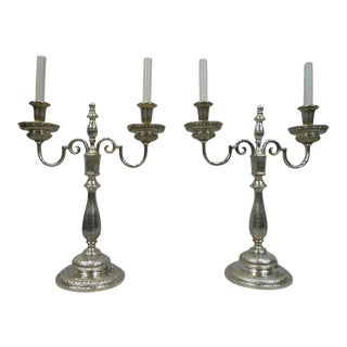 Silver Plated George III Style Candelabra Form Lamps - A Pair For Sale