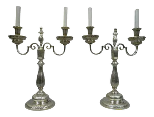 Silver Plated George III Style Candelabra Form Lamps - A Pair