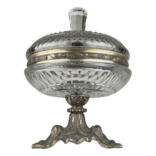 Antique Glass Bowl with Bronze Base, Italy, 1920s For Sale