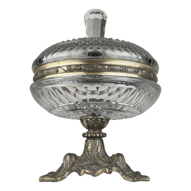 Antique Glass Bowl with Bronze Base, Italy, 1920s For Sale