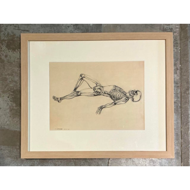 Vintage Framed Reclining Skeleton Study on Paper For Sale - Image 10 of 12