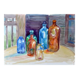 Six Bottles Still Life by Doris Warner