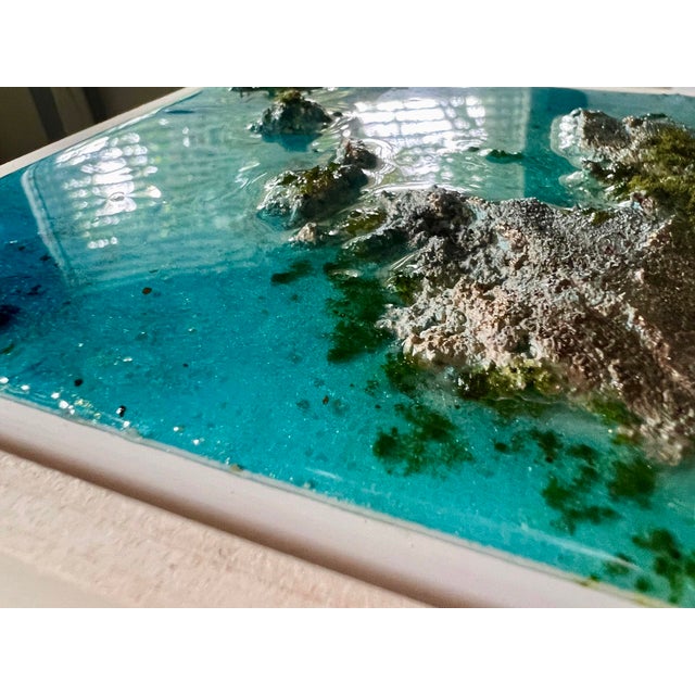 Flying Over the Ocean #4 by Ana Hefco | Layered tinted resin & Mixed Media on wood panel abstract ocean scene For Sale - Image 4 of 5