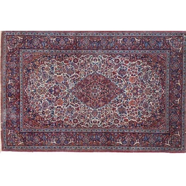 Wool pile genuine hand made very fine Vintage Persian Kashan rug-