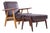 Hans Wegner for Getama Ge-290 Mid Century Danish Teak High Back Lounge Chairs - Pair With Ottoman For Sale
