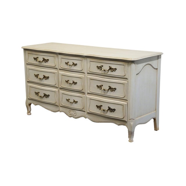 Davis Cabinet Company Late 20th Century Davis Cabinet Co. Cream / Off White French Provincial 62" Triple Dresser For Sale - Image 4 of 12