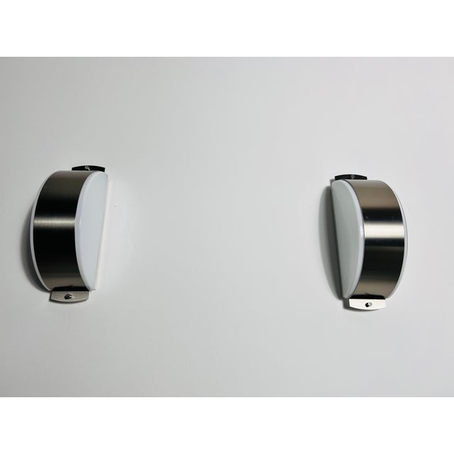 Pair of Chrome and Opaline Glass Wall Lamps by Glashütte Limburg, 1960s For Sale - Image 9 of 12