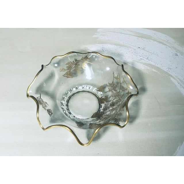 Vintage Scalloped Clear Art Glass Bowl With Gilt Floral ...