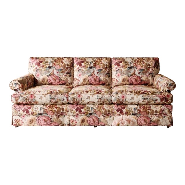 Vintage English Country Style Botanical Chintz Sofa For Sale