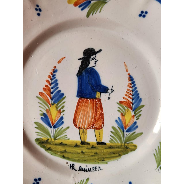 Antique French Decorative Folk Art Plates from HR Quimper, 1800s, Set of 2 For Sale - Image 5 of 15