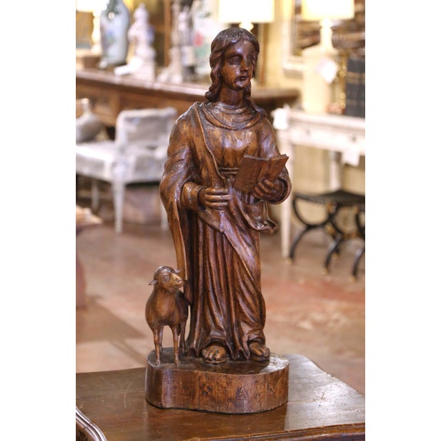 Late 18th Century 18th C. French Carved Walnut Figure of Saint John the Baptist With Lamb For Sale - Image 5 of 6
