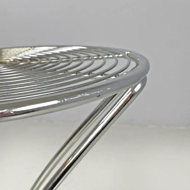 Postmodern Italian Chromed Metal Round Base Stool with Footrest For Sale - Image 14 of 18