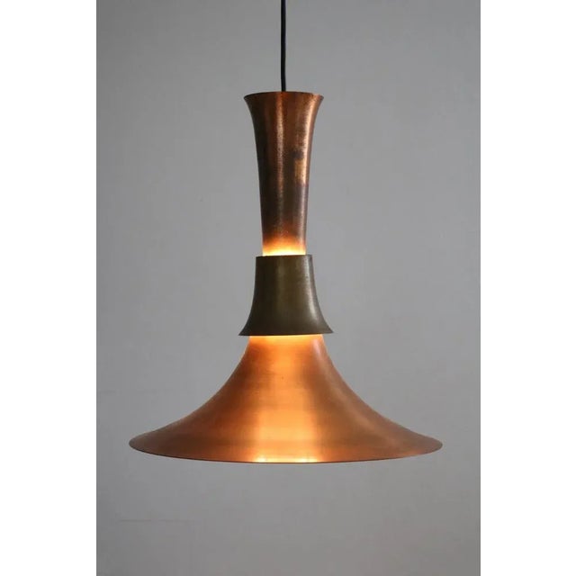 Copper Semi Pendulum Pendant Lamp by Bent Nordsted for Lyskaer Belysning, 1970s, in Good conditions. Designed 1960 to 1969...