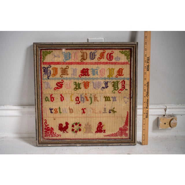Red Early 20th Century Framed Sampler With Asian Theme and Motifs For Sale - Image 8 of 12