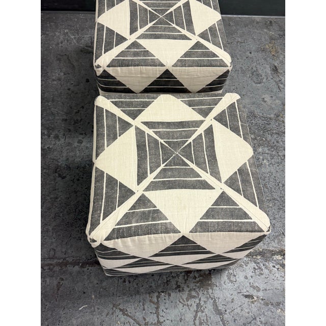 2010s Custom Design Zak + Fox Fabric Cube Ottomans, Pair For Sale - Image 5 of 12