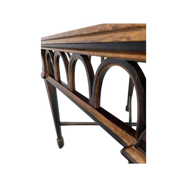 Traditional Pair Vintage Black Arched Side Tables Gold Accented For Sale - Image 3 of 6