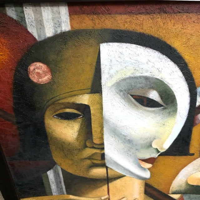 Late 20th Century Late 20th Century Painting Surrealist Original Oil on Canvas Signed C. Parks Vintage Cubist Art For Sale - Image 5 of 8