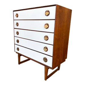 Mid Century Stanley Tallboy W/ Brass Spade Pulls