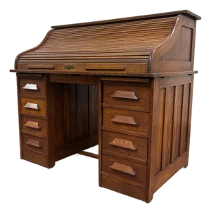 Antique American Mission Arts and Crafts Quarter Sawn White Oak Roll Top Desk