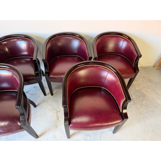 2000 - 2009 Vintage Hickory Leather Hollywood Regency Style Dining Chairs - Set of 6 For Sale - Image 5 of 17