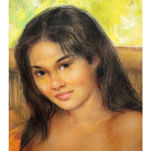 Original pastel artwork titled “Desnudo Femenino” by Filipino artist Cesar Amorsolo (1903–1998). The composition depicts a...