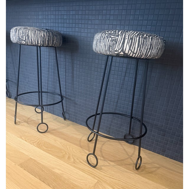Tribal 6 Rachel Donath Counter Stools - Reupholstered W. Kelly Wearstler Fabric For Sale - Image 3 of 10