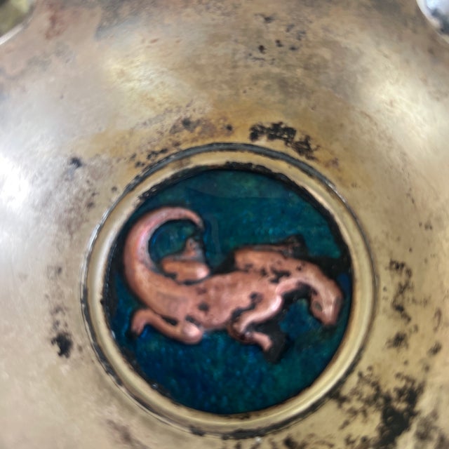 Art Deco 1920s Oscar Bach Bronze & Blue Enameled Ashtray, Lizard For Sale - Image 4 of 5