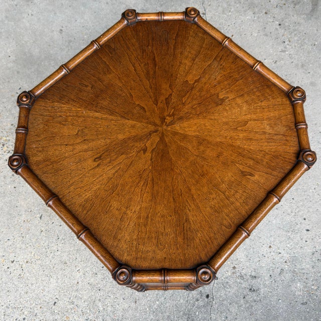 1970s Henredon Attributed Faux Bamboo Octagonal Tiered Side Table - Palm Beach Regency Style For Sale - Image 10 of 12