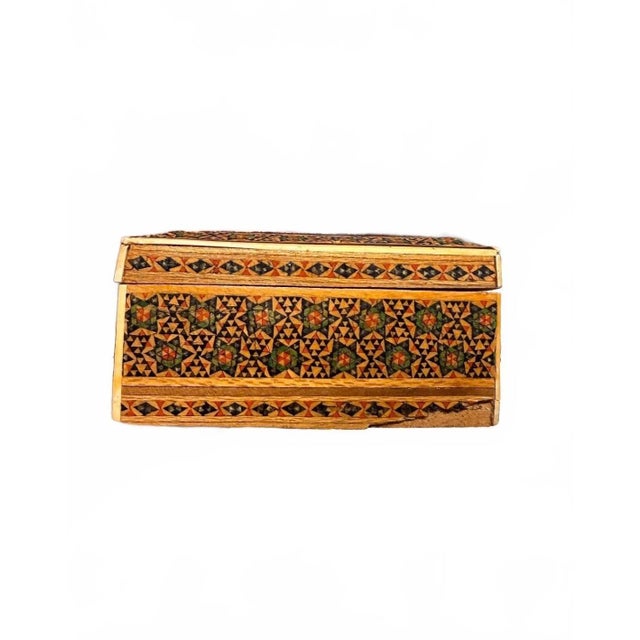 Mid 20th Century Mid-Century Persian Khatam Kari Inlaid Marquetry Cigarette Box With Hand-Painted Miniature Scene For Sale - Image 5 of 9