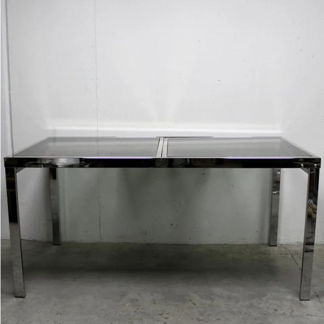 Metal Extendable Table in Metal and Stained Glass, 1970s For Sale - Image 7 of 7