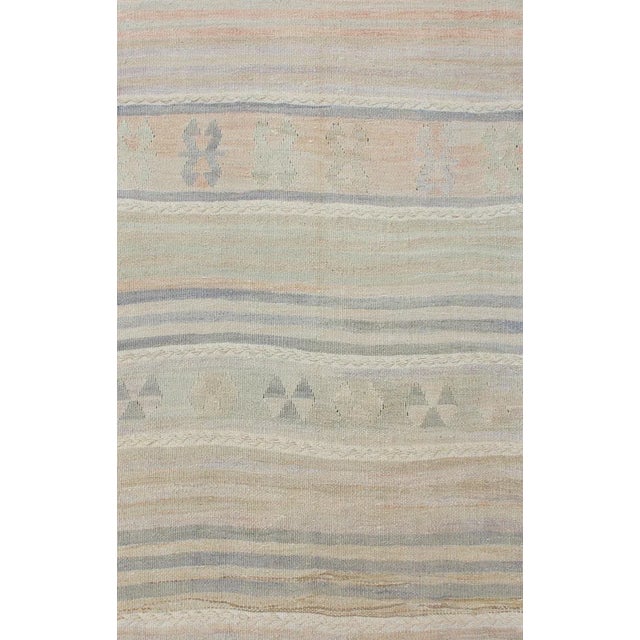 Textile Mid 20th Century Vintage Turkish Kilim Runner With Soft Stripes and Modern Design in Muted Colors For Sale - Image 7 of 12