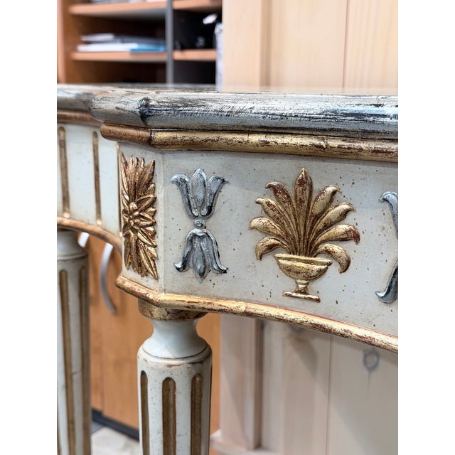 Mid 20th Century Vintage Louis XVI Style Painted Demi Lune Console Table With Gilt Accents For Sale - Image 5 of 8