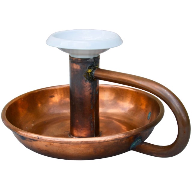 Mid-Century Modern Mid 20th Century Handmade Americana Copper Candleholder With Ceramic Top For Sale - Image 3 of 8