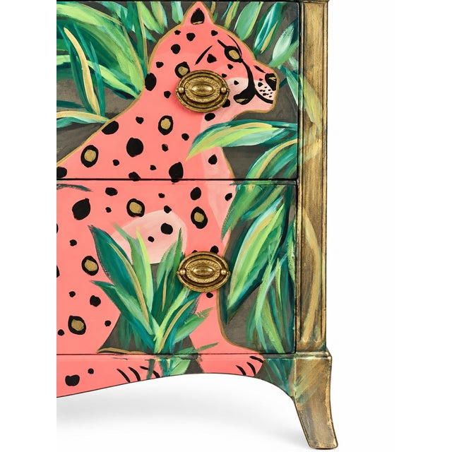 1940s One-of-a-Kind Hand-Painted Pink Leopard Palm Beach Regency Chest by Dionne Woods For Sale - Image 4 of 6
