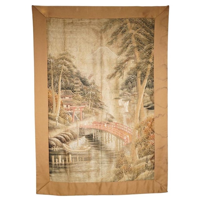 Antique Japanese Meiji Hand-Embroidered Silk Tapestry, 1880 For Sale - Image 15 of 15