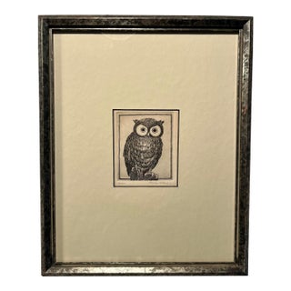 Rare! Circa 1960s Carolyn Millard Limited Edition 42/200 Owl Etching Signed For Sale