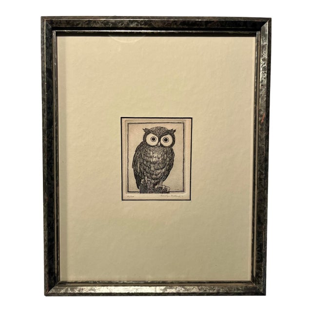 Rare! Circa 1960s Carolyn Millard Limited Edition 42/200 Owl Etching Signed For Sale